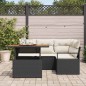 vidaXL Set di divani da giardino 5 pezzi con cuscini in rattan nero e acacia vidaXL Set di divani da giardino 5 pezzi con cuscini in rattan nero e acacia