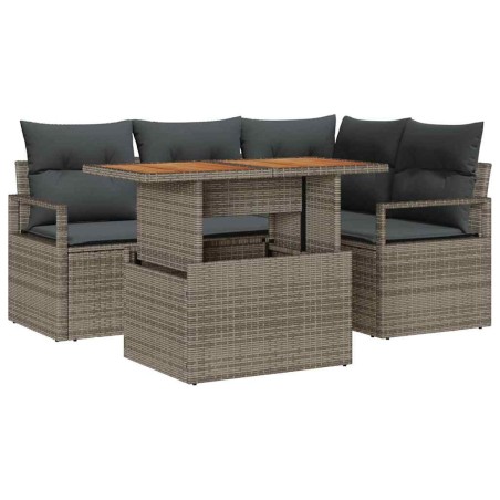 vidaXL Set Giardino in 5 Pezzi con Cuscini Grigi in Poly Rattan e Tavolo in Acacia