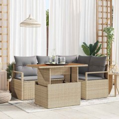 vidaXL Set di divani da giardino 5 pezzi con cuscini beige in rattan sintetico e legno di acacia