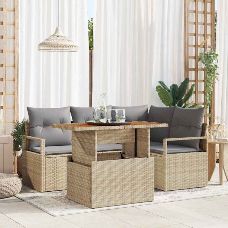 vidaXL Set di divani da giardino 5 pezzi con cuscini beige in rattan sintetico e legno di acacia