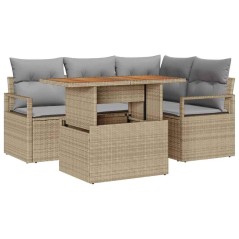 vidaXL Set di divani da giardino 5 pezzi con cuscini beige in rattan sintetico e legno di acacia