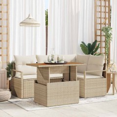 vidaXL Set da giardino di 5 pezzi con cuscini in rattan sintetico beige e acacia