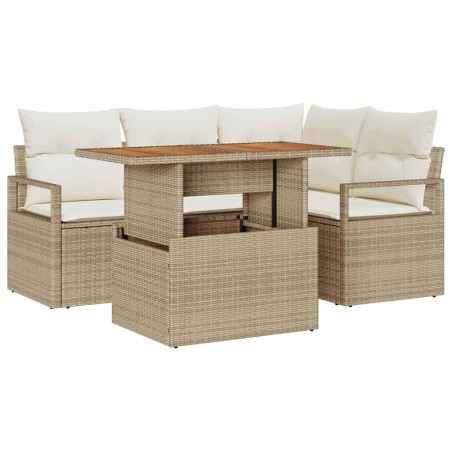 vidaXL Set da giardino di 5 pezzi con cuscini in rattan sintetico beige e acacia