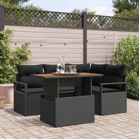 vidaXL Set divano da giardino 5 pezzi con cuscini neri in rattan sintetico e acacia