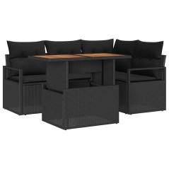 vidaXL Set divano da giardino 5 pezzi con cuscini neri in rattan sintetico e acacia