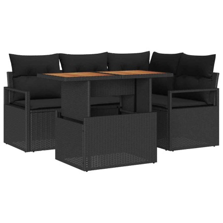 vidaXL Set divano da giardino 5 pezzi con cuscini neri in rattan sintetico e acacia