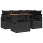 vidaXL Set divano da giardino 5 pezzi con cuscini neri in rattan sintetico e acacia