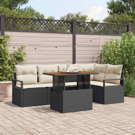 vidaXL Set Giardino 6 Pezzi con Cuscini Neri in Rattan e Poliestere