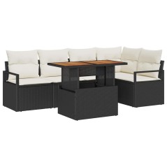vidaXL Set Giardino 6 Pezzi con Cuscini Neri in Rattan e Poliestere