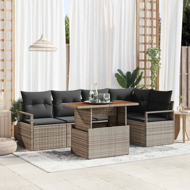 vidaXL Set Giardino 6 Pezzi con Cuscini Grigi in Rattan Sintetico e Acacia