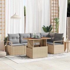 vidaXL Set di divani da giardino 6 pezzi con cuscini in rattan poly beige e legno di acacia