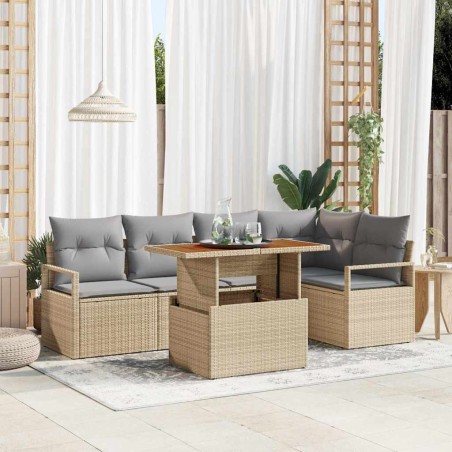 vidaXL Set di divani da giardino 6 pezzi con cuscini in rattan poly beige e legno di acacia