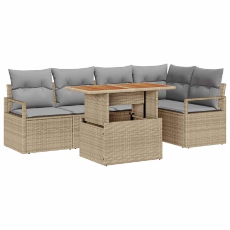 vidaXL Set di divani da giardino 6 pezzi con cuscini in rattan poly beige e legno di acacia