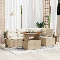 vidaXL Set di Sofà da Giardino da 6 Pezzi con Cuscini Beige in Rattan Sintetico e Acacia