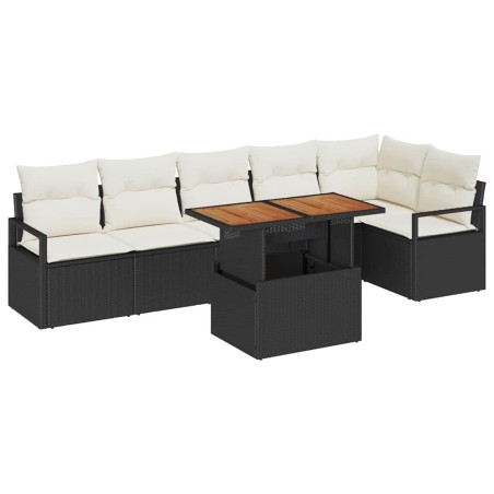vidaXL Set divano da giardino 7 pezzi con cuscini in rattan sintetico nero e legno di acacia