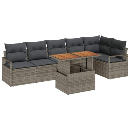 vidaXL Set da Giardino di 7 Pezzi con Cuscini Grigi in Rattan Polietilene e Acacia