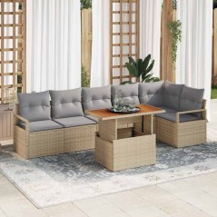 vidaXL Set Giardino 7 Pezzi con Cuscini in Rattan Sintetico Beige e Legno di Acacia