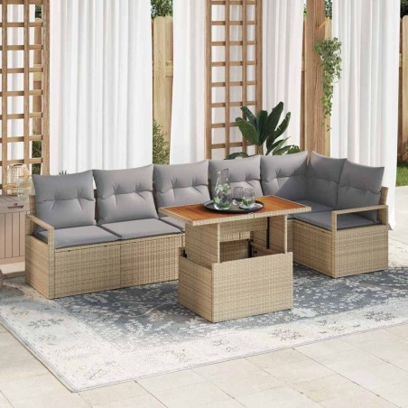vidaXL Set Giardino 7 Pezzi con Cuscini in Rattan Sintetico Beige e Legno di Acacia