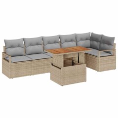 vidaXL Set Giardino 7 Pezzi con Cuscini in Rattan Sintetico Beige e Legno di Acacia