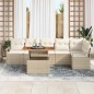 vidaXL Set da Giardino in Rattan Beige con Cuscini, 7 Pezzi, in Legno di Acacia