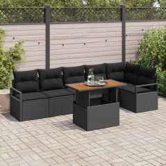 vidaXL Set giardino 7 pezzi con cuscini, rattan effetto poliestere, legno di acacia