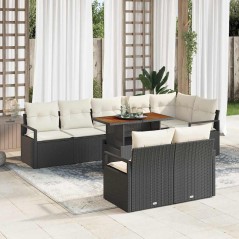 vidaXL Set da Giardino in 9 Pezzi con Cuscini Neri in Rattan Sintetico e Acacia