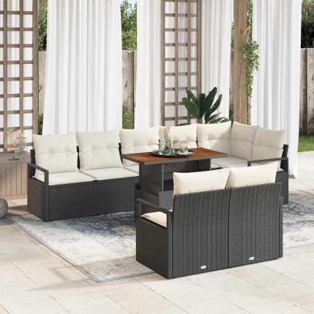 vidaXL Set da Giardino in 9 Pezzi con Cuscini Neri in Rattan Sintetico e Acacia