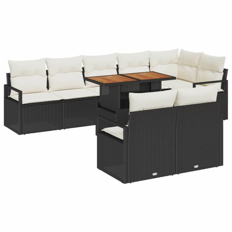 vidaXL Set da Giardino in 9 Pezzi con Cuscini Neri in Rattan Sintetico e Acacia