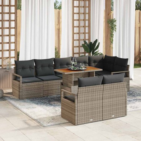vidaXL Set di divani da giardino vitaXL con 9 pezzi e cuscini grigi in polyrattan e acacia.