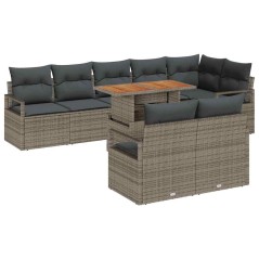 vidaXL Set di divani da giardino vitaXL con 9 pezzi e cuscini grigi in polyrattan e acacia.