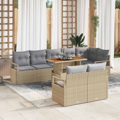 vidaXL Set di Divani da Giardino 9 Pezzi con Cuscini Beige in Rattan Poliestere e Acacia