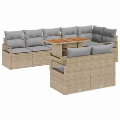 vidaXL Set di Divani da Giardino 9 Pezzi con Cuscini Beige in Rattan Poliestere e Acacia