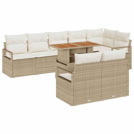 vidaXL Set Sofà da Giardino 9 Pezzi con Cuscini Beige in Rattan Sintetico e Acacia