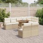 vidaXL Set Sofà da Giardino 9 Pezzi con Cuscini Beige in Rattan Sintetico e Acacia
