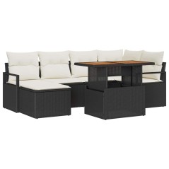 vidaXL Set Divano da Giardino 7 Pezzi con Cuscini Neri in Rattan Sintetico