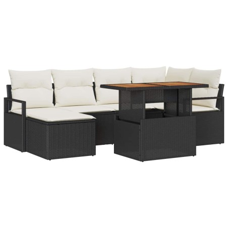 vidaXL Set Divano da Giardino 7 Pezzi con Cuscini Neri in Rattan Sintetico