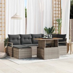 vidaXL Set di mobili da giardino 7 pezzi con cuscini grigi in rattan sintetico e legno di acacia
