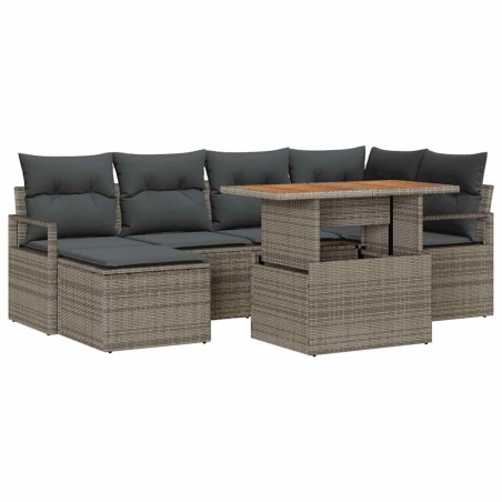 vidaXL Set di mobili da giardino 7 pezzi con cuscini grigi in rattan sintetico e legno di acacia