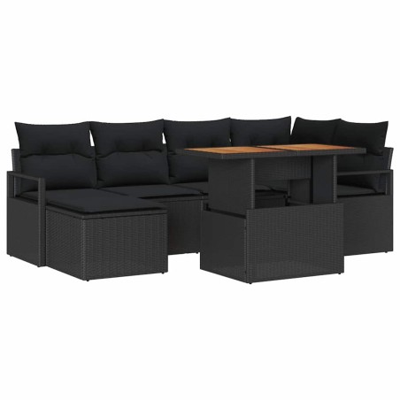 vidaXL Set da Giardino 7 Pezzi con Cuscini in Rattan Sintetico Nero