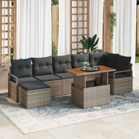 vidaXL Set di Divano da Giardino a 8 Pezzi con Cuscini Grigio in Rattan Sintetico e Acacia