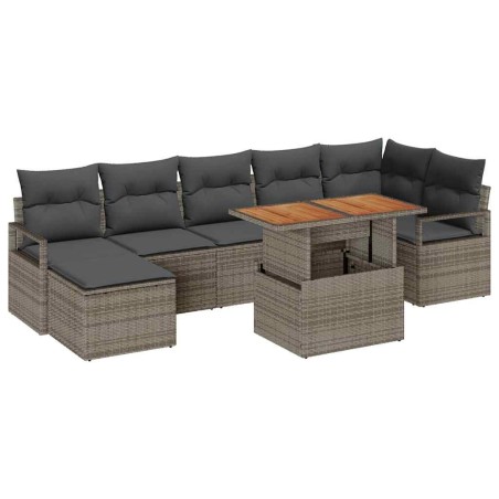 vidaXL Set di Divano da Giardino a 8 Pezzi con Cuscini Grigio in Rattan Sintetico e Acacia