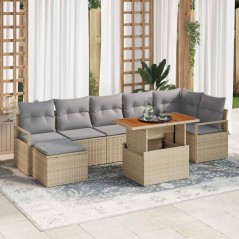 vidaXL Set di divani da giardino in rattan da 8 pezzi con cuscini beige in polyrattan e acacia.