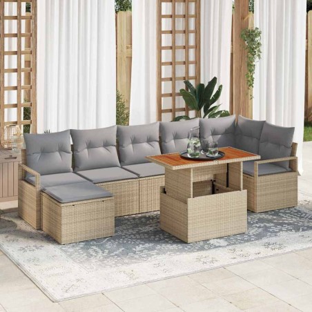 vidaXL Set di divani da giardino in rattan da 8 pezzi con cuscini beige in polyrattan e acacia.