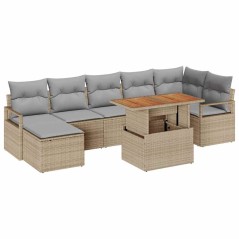 vidaXL Set di divani da giardino in rattan da 8 pezzi con cuscini beige in polyrattan e acacia.