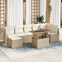 vidaXL Set da Giardino 8 Pezzi con Cuscini Beige in Polyrattan