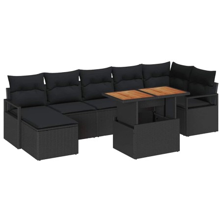vidaXL Set divani da giardino 8 pezzi con cuscini neri in poly rattan e acacia