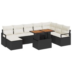 vidaXL Set da giardino di 9 pezzi con cuscini in polirattan nero e acacia