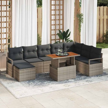 vidaXL Set di Divani da Giardino 9 Pezzi con Cuscini Grigi in Rattan e Polipropilene