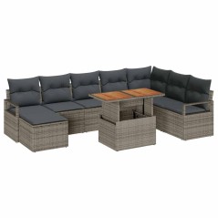 vidaXL Set di Divani da Giardino 9 Pezzi con Cuscini Grigi in Rattan e Polipropilene