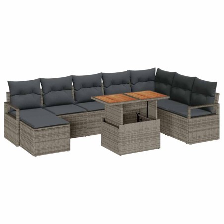 vidaXL Set di Divani da Giardino 9 Pezzi con Cuscini Grigi in Rattan e Polipropilene